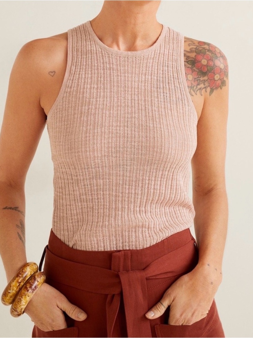 MNG Basics Mauve Pink Ribbed Tank Top